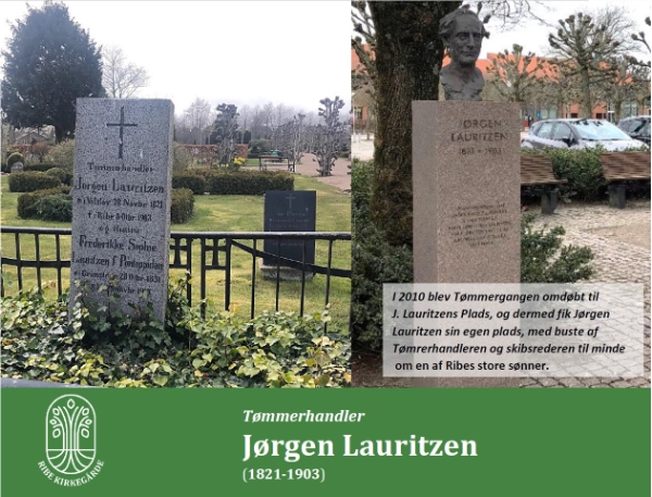 Tømmerhandler Jørgen Lauritzens gravsten og byste